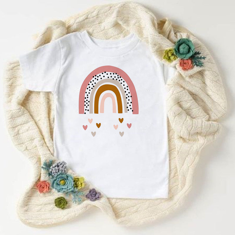 Children Kids Baby Fashion Girls Boys Basic Casual Rainbow I Love You Print Short Sleeve T-Shirt