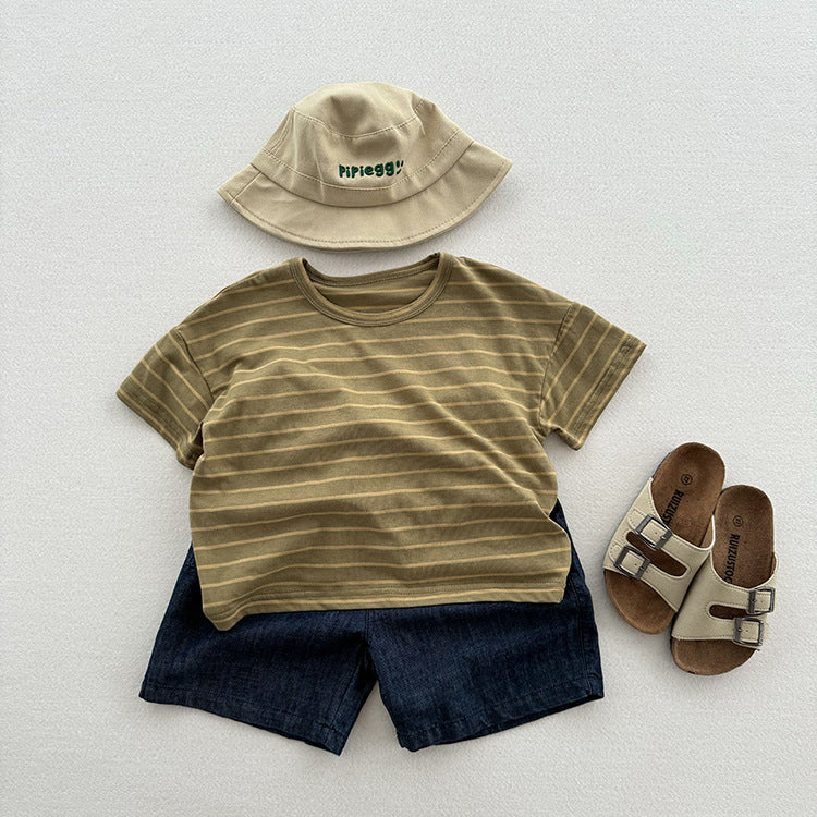 Kids Toddler Boys Girls Casual Cute Stripe Print Short Sleeve Round Neck T-Shirt