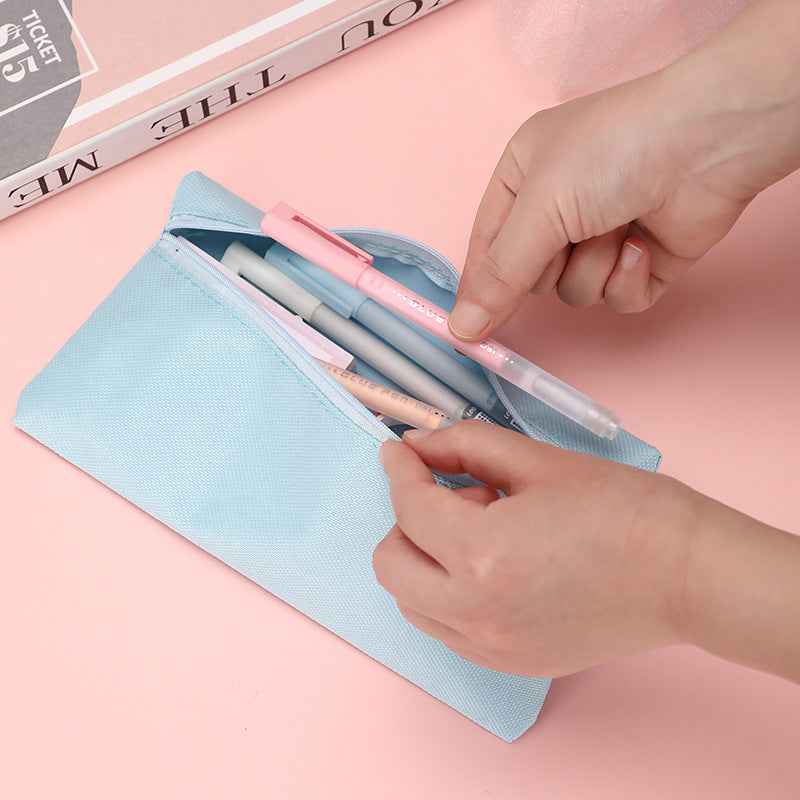 Fashion Simple Solid Color Oxford Cloth Zipper Pencil Bag