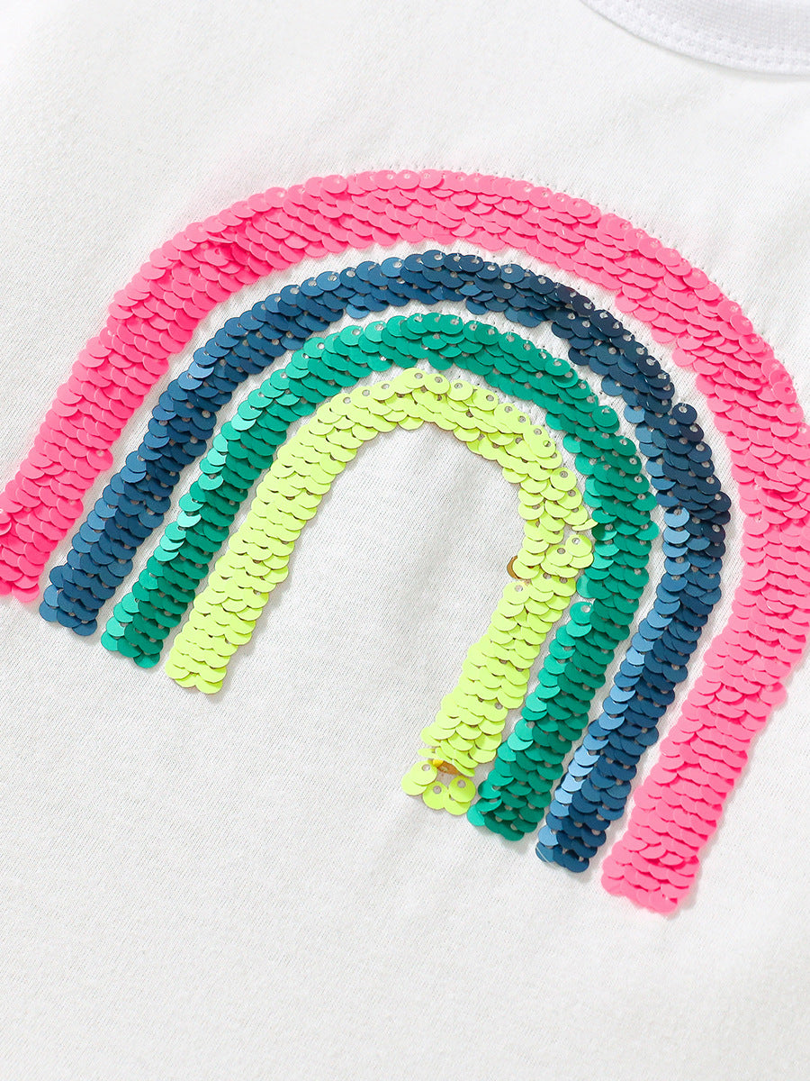 Kids Toddler Girls Casual Rainbow Short Sleeve T-Shirt Shorts Sets