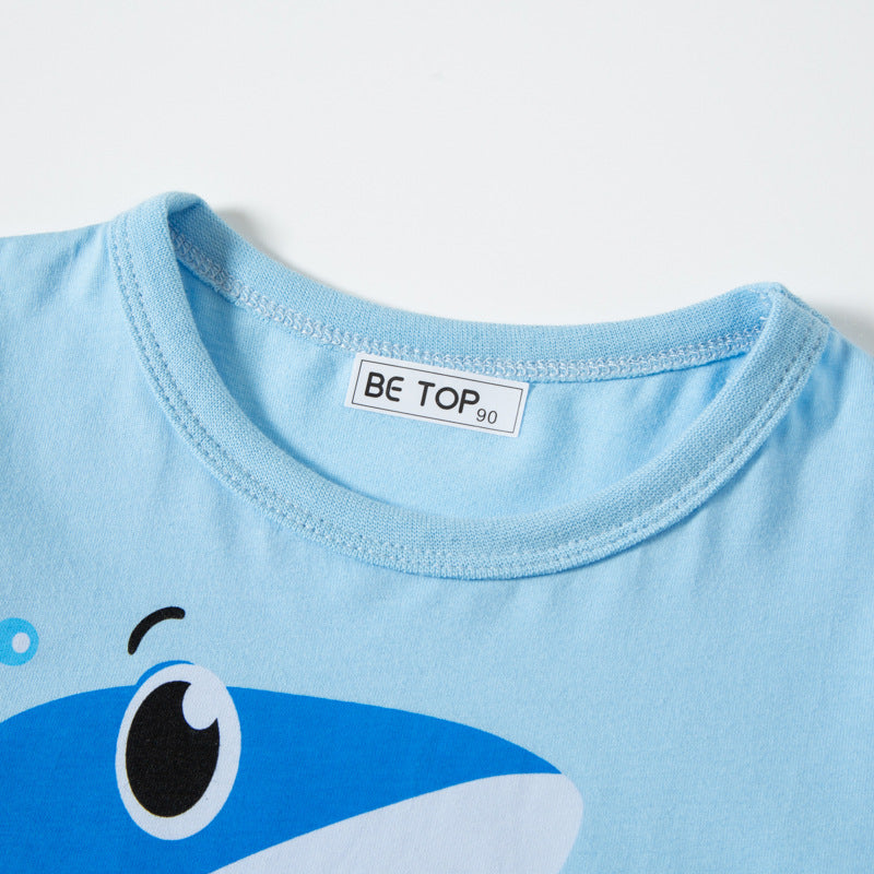 Kids Toddler Boys Casual Cute Cartoon Shark Print Short Sleeve Round Neck T-Shirt