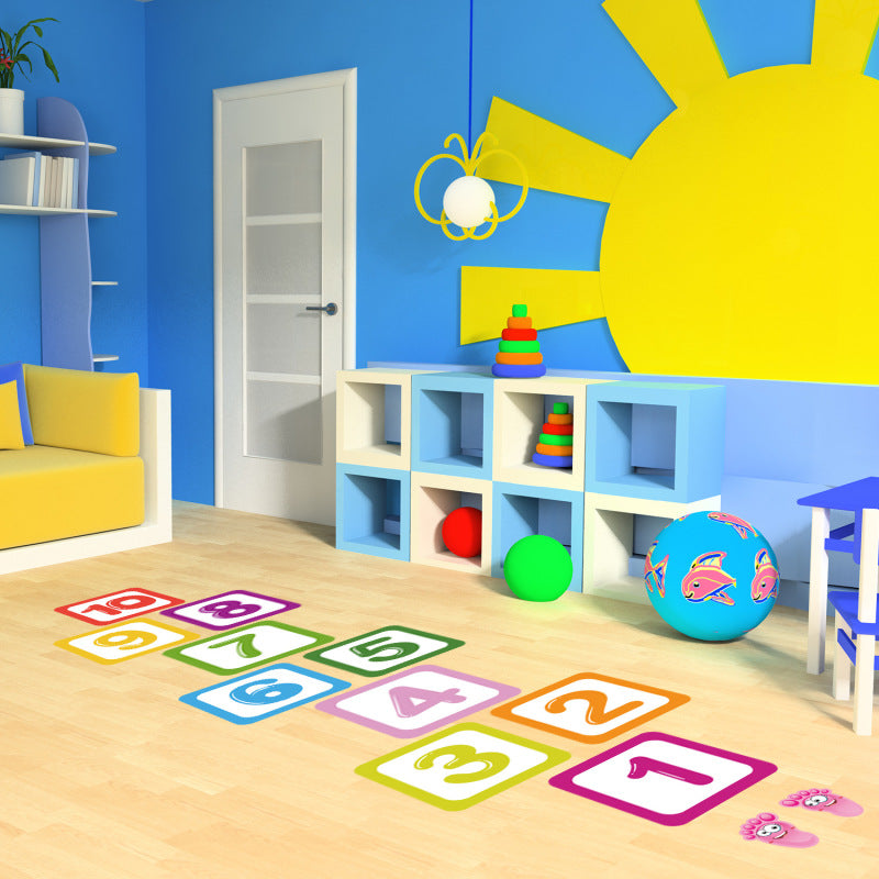 21*21cm Children'S Room Decoration Floor Hopscotch Stickers Creative Early Education Digital Number Interactive Game Sticker