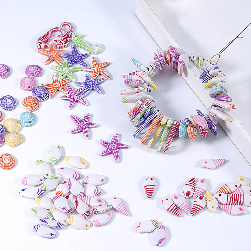 Multicolor Acrylic Marine Life Beads Bracelet Necklace Beaded Diy Jewelry Accessories