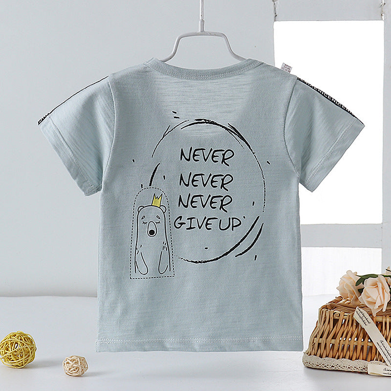 Kids Toddler Boys Girls Casual Solid Color Letter Print Short Sleeve Round Neck T-Shirt