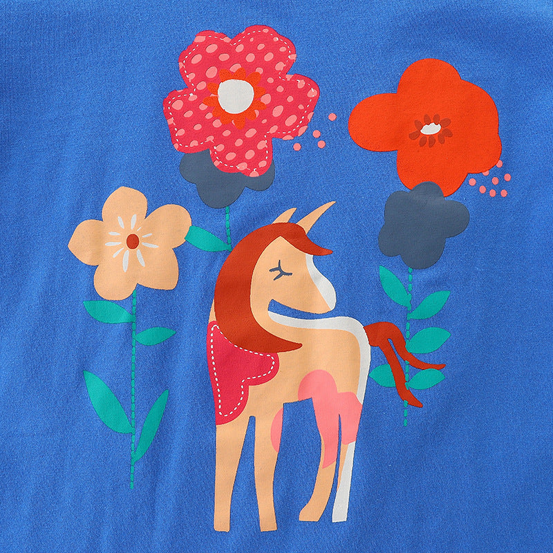 Kids Toddler Girls Casual Cute Cartoon Print Short Sleeve Round Neck T-Shirt
