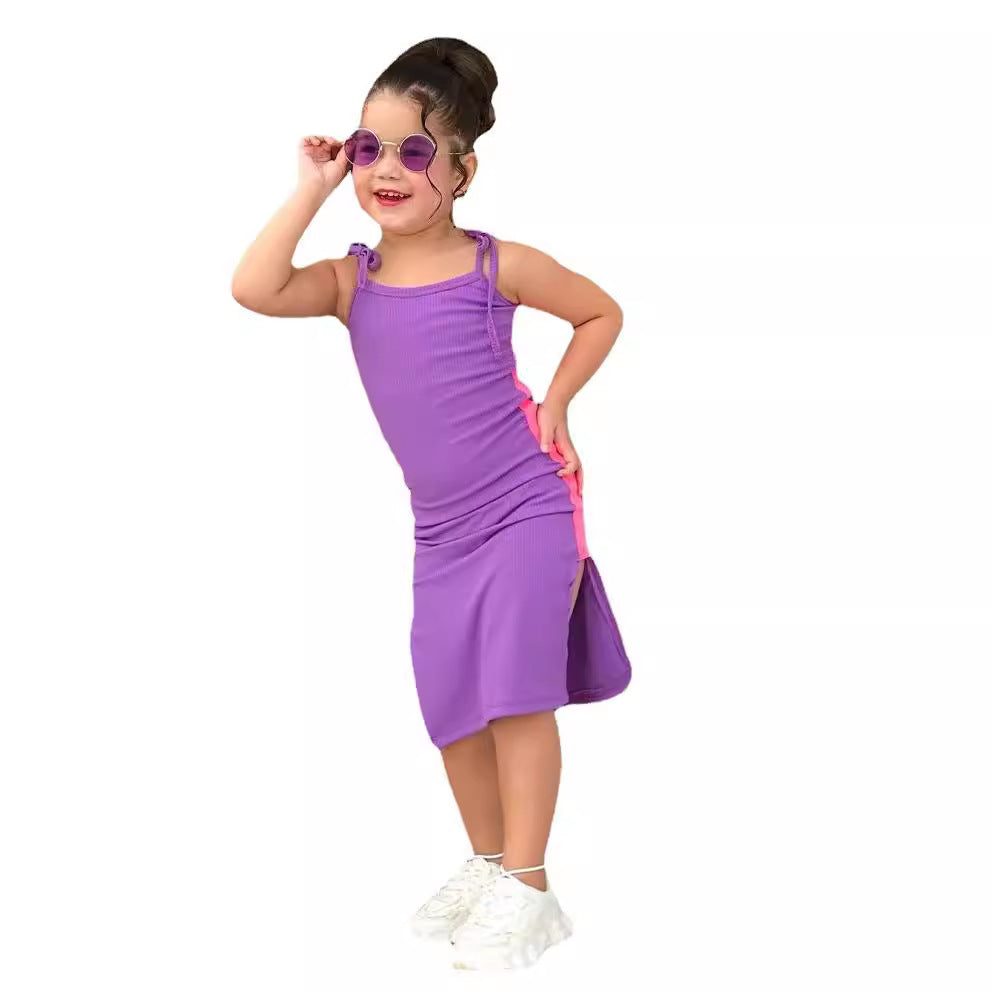 Summer Children Toddler Girls Casual Rib-Knit Sling Dress