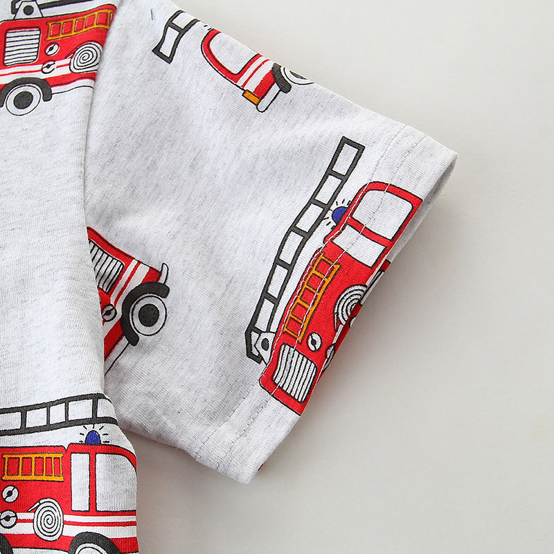 Kids Toddler Boys Casual Cute Cartoon Print Short Sleeve Round Neck T-Shirt