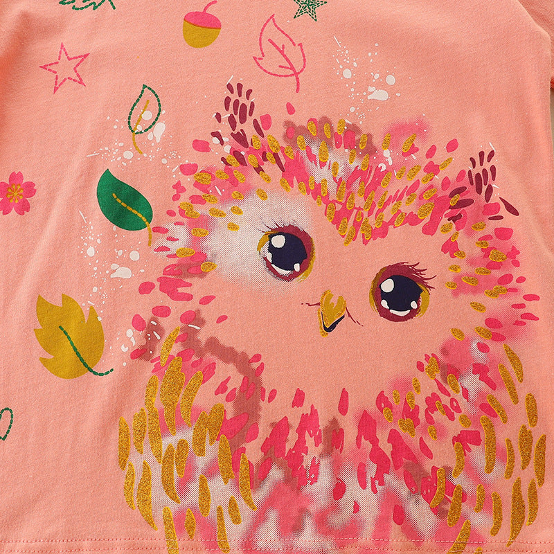 Kids Toddler Girls Casual Cute Cartoon Print Long Sleeve Round Neck T-Shirt