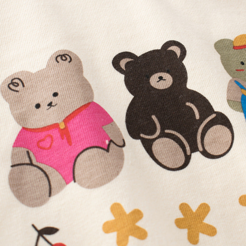 Kids Toddler Big Girls Casual Cute Cartoon Bear Print Long Sleeve Round Neck T-Shirt