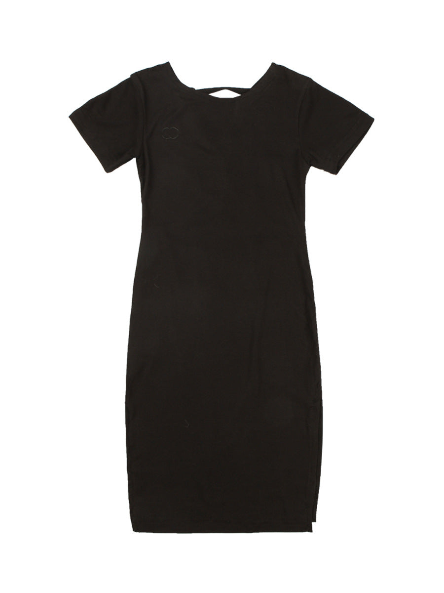 Girl'S Fashion Solid Color Short-Sleeve Hollow-Out Split Dress