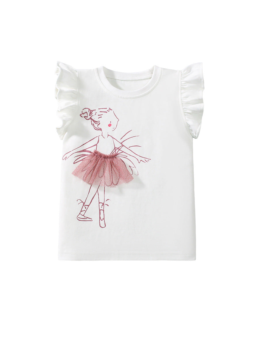 Summer Kids Toddler Girls Cotton Ruffled Cap Sleeve T-Shirt