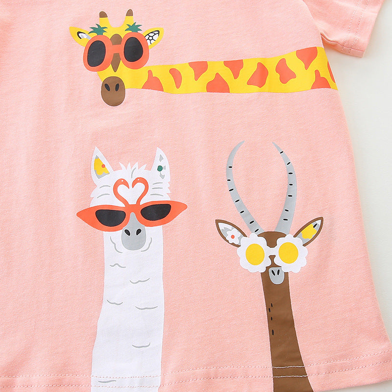 Kids Toddler Boys Girls Casual Cute Cartoon Print Short Sleeve Round Neck T-Shirt