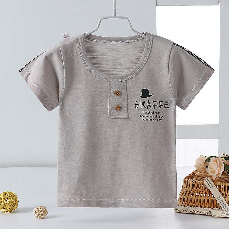 Kids Toddler Boys Girls Casual Solid Color Letter Print Short Sleeve Round Neck T-Shirt