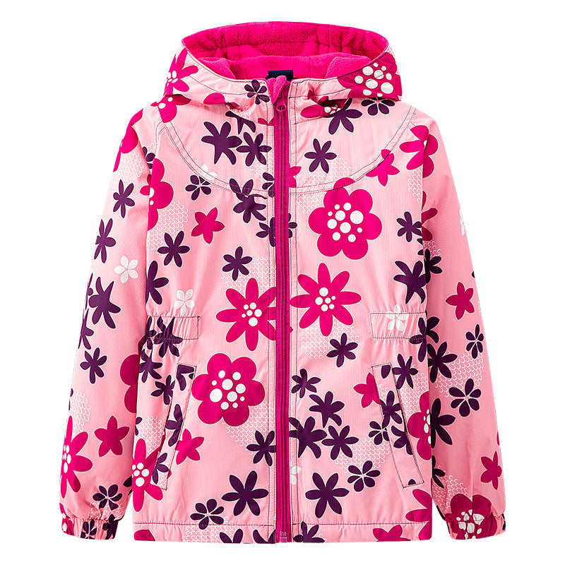 Autumn And Winter Toddler Girls Mid-Length Windbreaker Thickened Hooded Zipper Coat