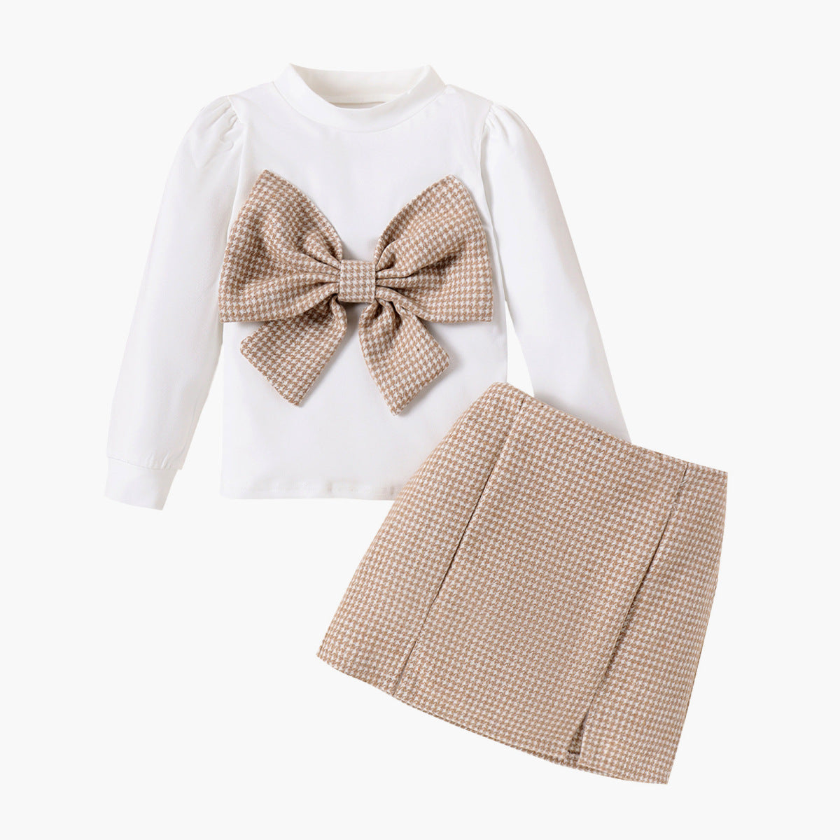 Autumn And Winter Girls' Fashion Bow Top And Skirt Two-Piece Set