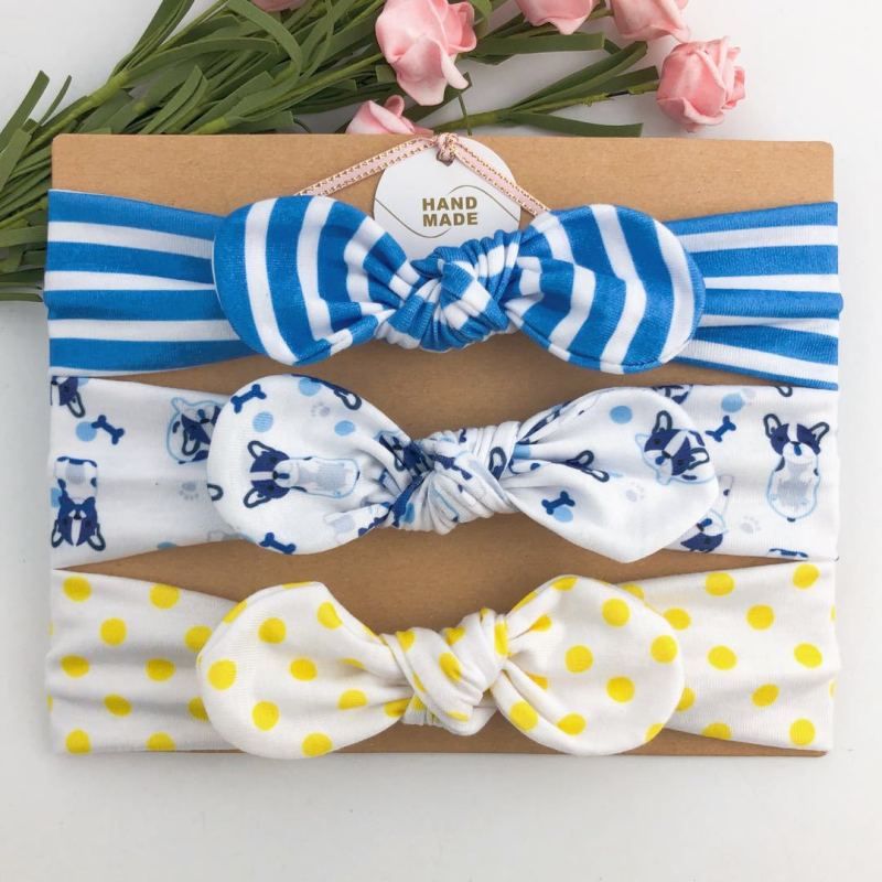 3piece/set Kids Basic All Over Print Bow Rabbit Ear Headband