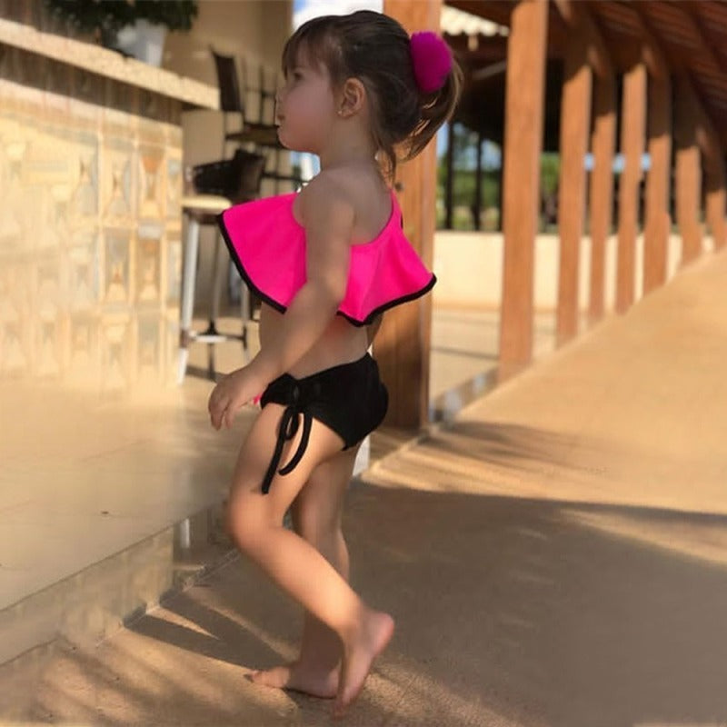Two-piece Flounce Bow Bikini Beach Swimsuit For Children And Girls In Summer