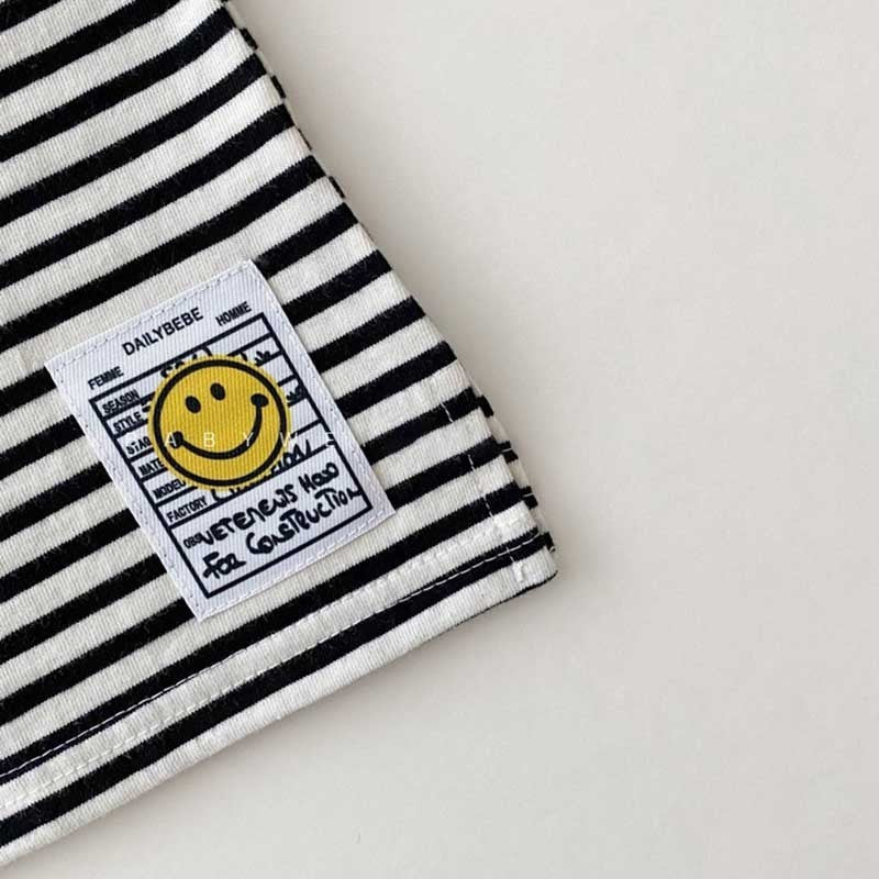 Kids Baby Boys Girls Casual Cute Stripe Smiley Long Sleeve Round Neck T-Shirt
