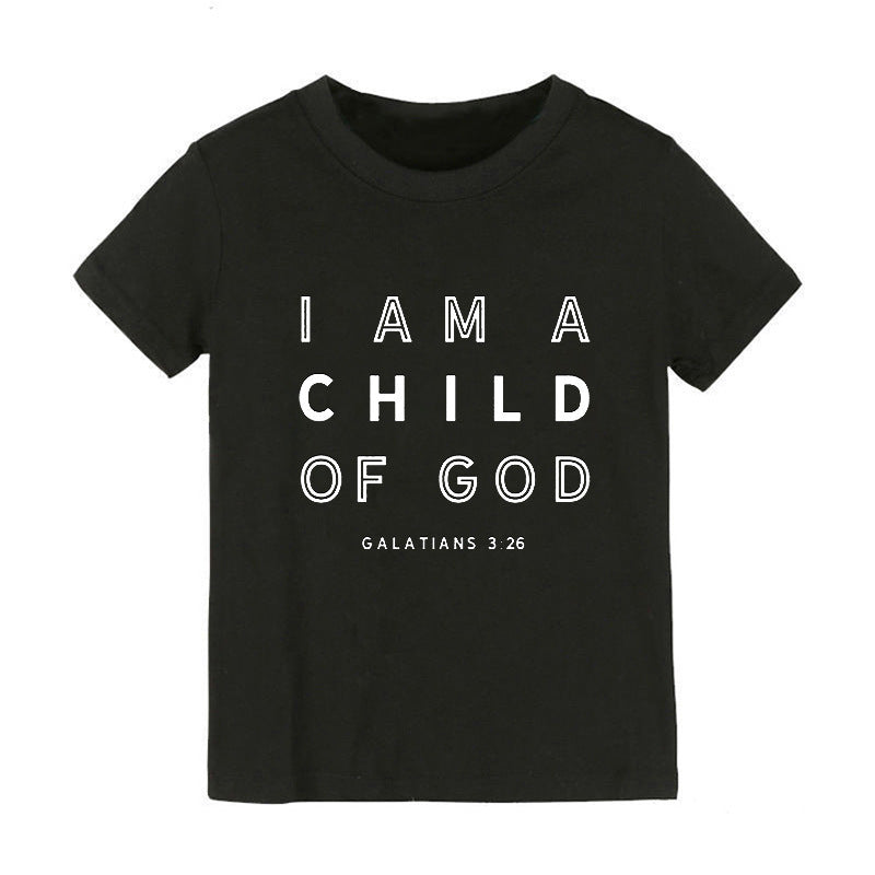 Children Kids Baby Fashion Girls Boys Basic Casual I Am A Child Of God Print Short Sleeve T-Shirt