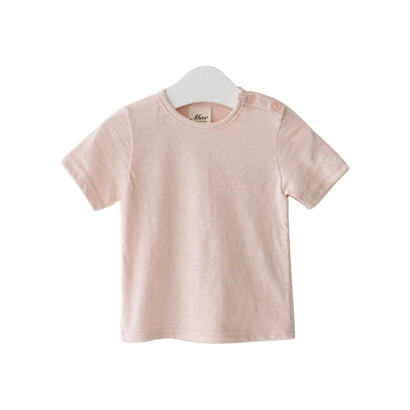Kids Baby Fashion Casual Solid Color Cotton Round Neck Short-Sleeve T-Shirt