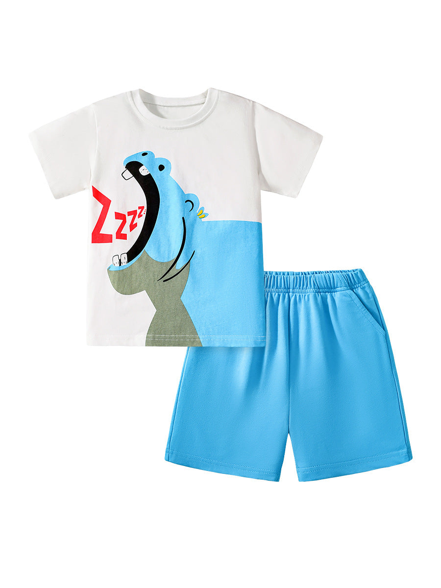 Kids Toddler Boys Casual Cartoon Print Short Sleeve T-Shirt Shorts Sets