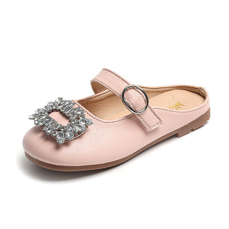 Children Kids Toddlers Fashion Girls Rhinestones Design Slippers Princess Pu Leather Shoes