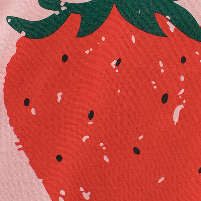 Kids Casual Round Neck Short Sleeve Cartoon Fruit Strawberry Pineapple Print Loose T-shirt