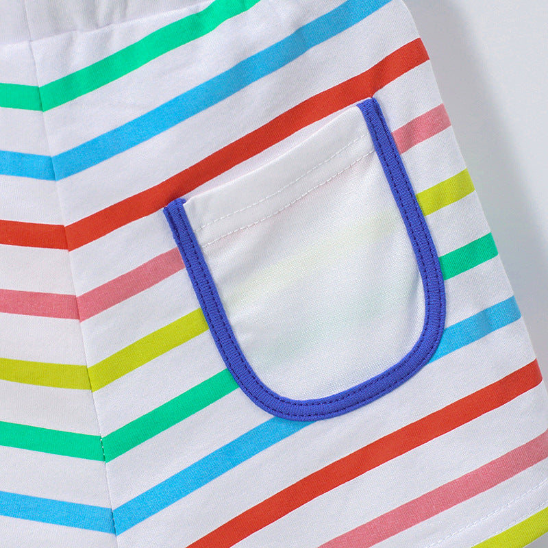 Kids Toddler Boys Girls Casual Cute Rainbow Stripe Print Shorts
