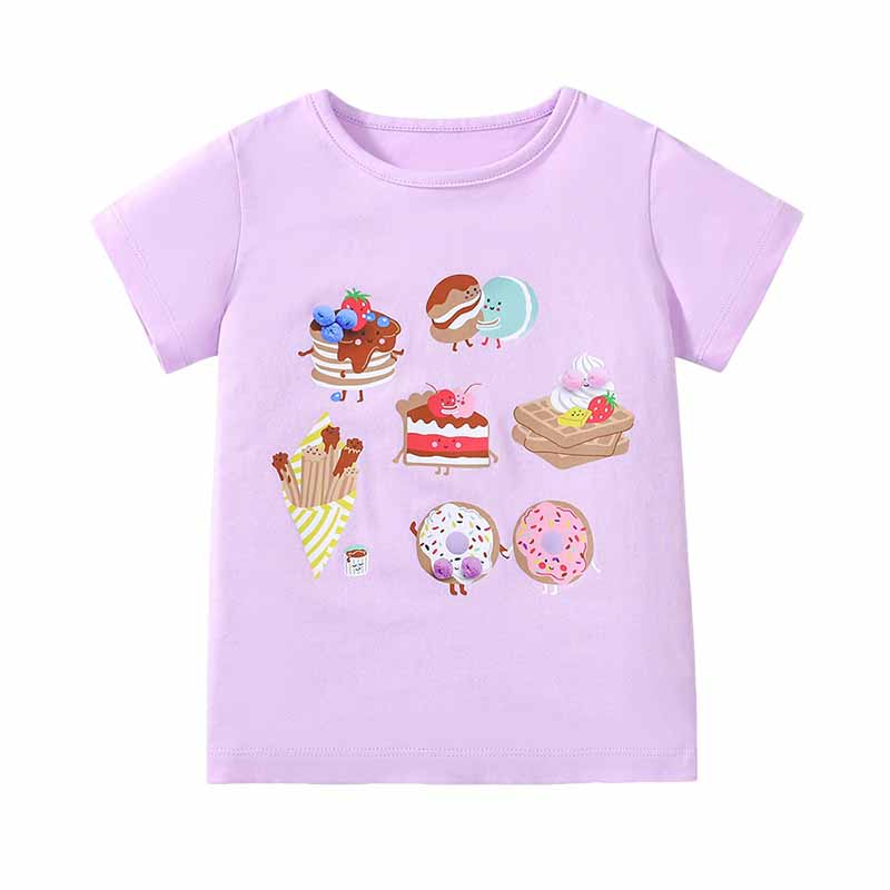 Kids Toddler Girls Casual Cute Cake Print Short Sleeve Round Neck T-Shirt