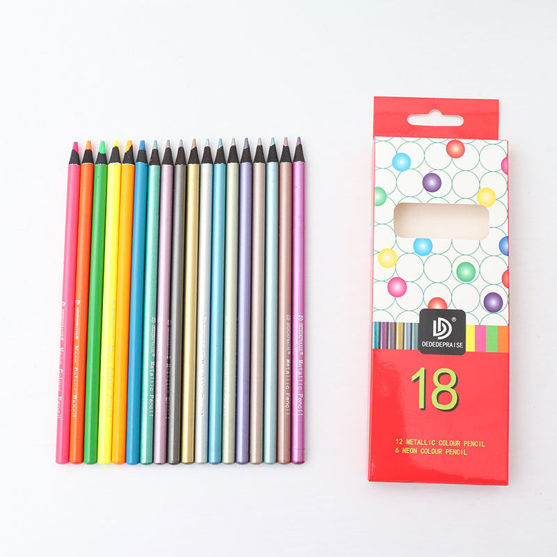 6 Fluorescent Colors + 12 Metallic Colors Hand Painted Pencil