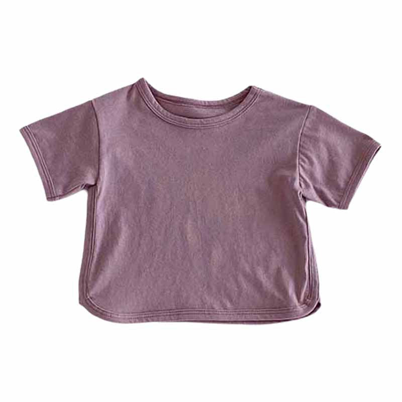 Kids Baby Fashion Casual Solid Color Cotton Round Neck Short-Sleeve T-Shirt
