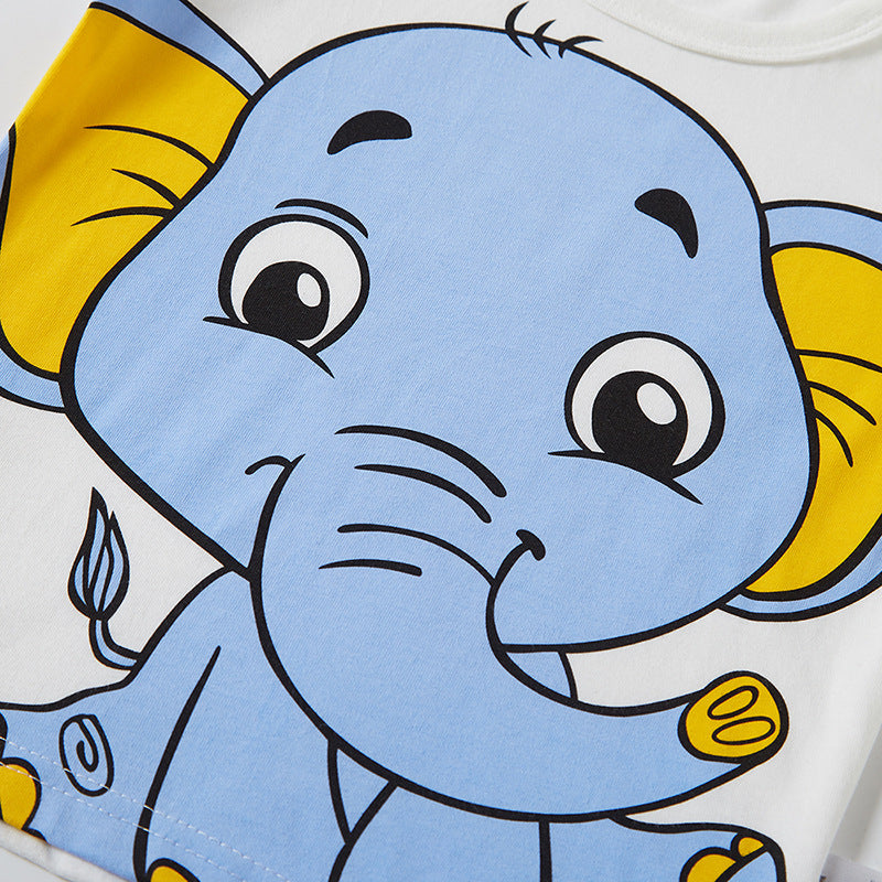 Kids Toddler Boys Casual Cute Cartoon Elephant Print Short Sleeve Round Neck T-Shirt