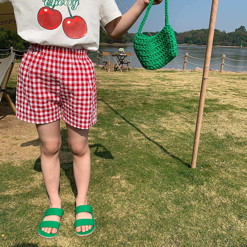 Summer Beach Vacation Kids Toddler Girls Boys Plaid Shorts