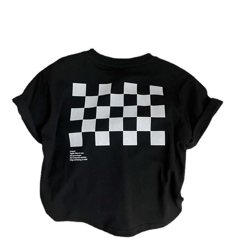 Kids Toddler Girls Boys Summer Fashion Basic Cotton Plaid Printed Round Neck T-Shirt