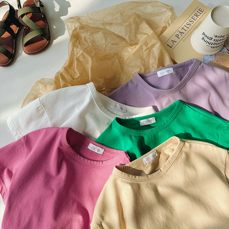 Kids Toddler Boys Girls Casual Cute Solid Color Short Sleeve Round Neck T-Shirt