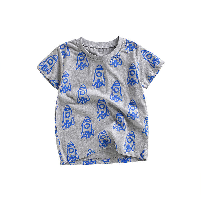 Children Kids Baby Fashion Boys Short Sleeve Cartoon Rocket Print T-Shirt