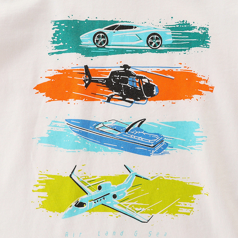Kids Toddler Boys Casual Cute Cartoon Car Print Short Sleeve Round Neck T-Shirt