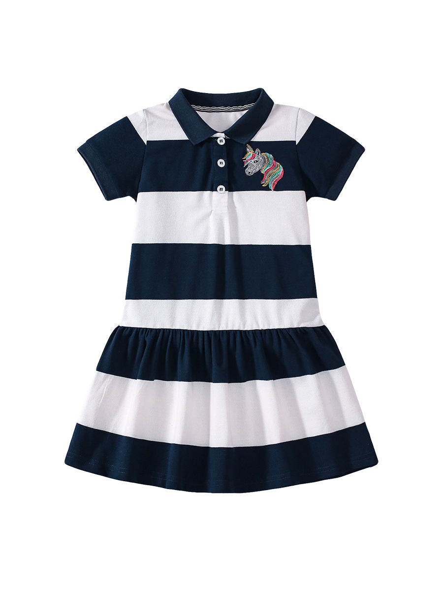 Kids Toddler Girls Casual Cute Short Sleeve Lapel Dress