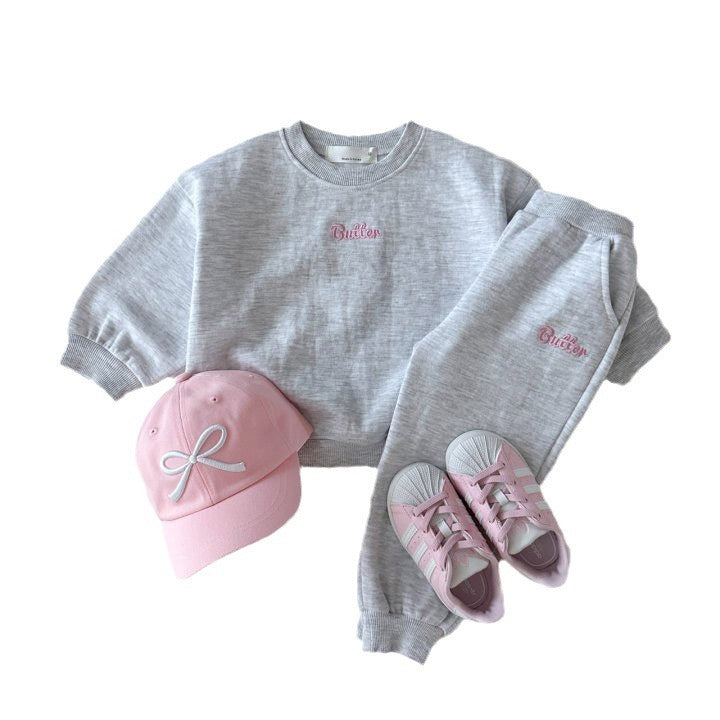 Autumn Kids Cand Color Toddler Girls Boys Cotton Letter Sweatshirt Pants Set