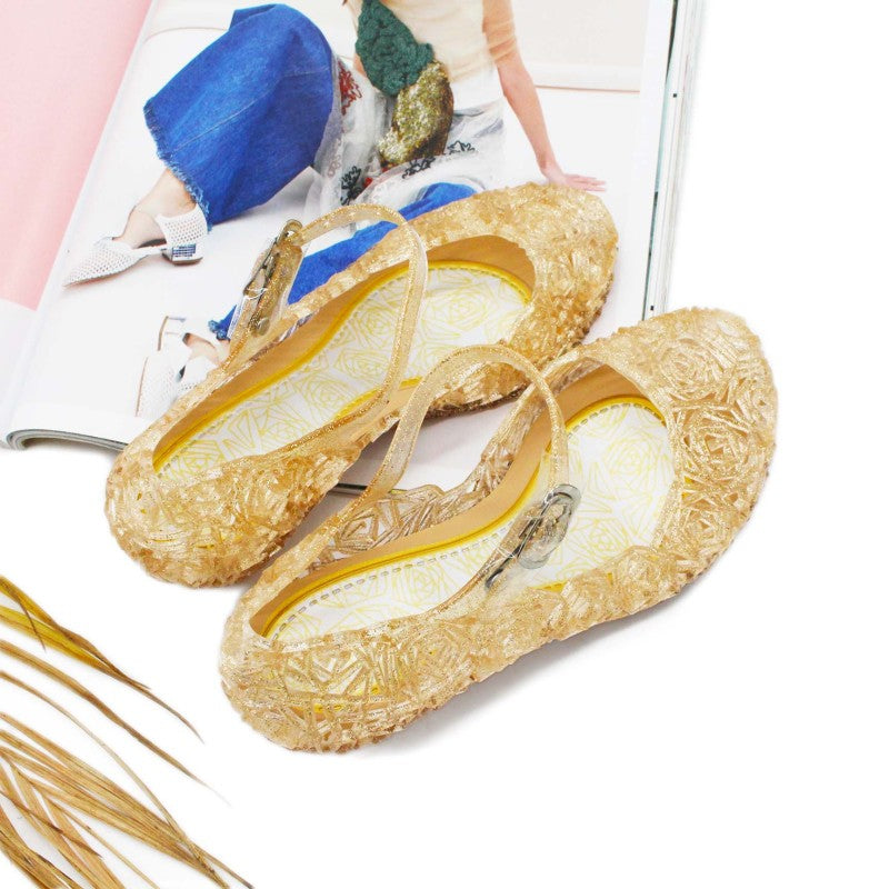 Girls Basic Solid Color Flower Princess Sandals