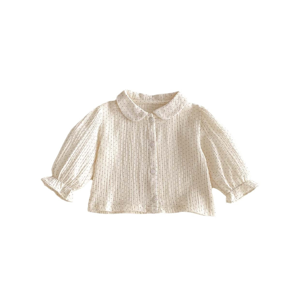 Kids Baby Girls Polka Dot Long Sleeve Lapel Blouses