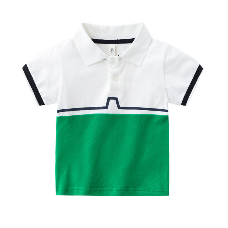Kids Boys Basic Color Blocking Lapel Short Sleeve T-shirt