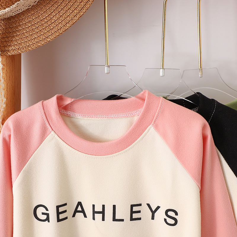 Kids Toddler Big Girls Fashion Casual Color Matching Letter Long Sleeve Round Neck T-Shirt