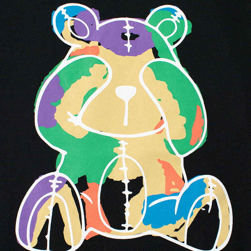Children Kids Baby Fashion Boys Short Sleeve Cartoon Bear Print Basic Round Neck T-Shirt