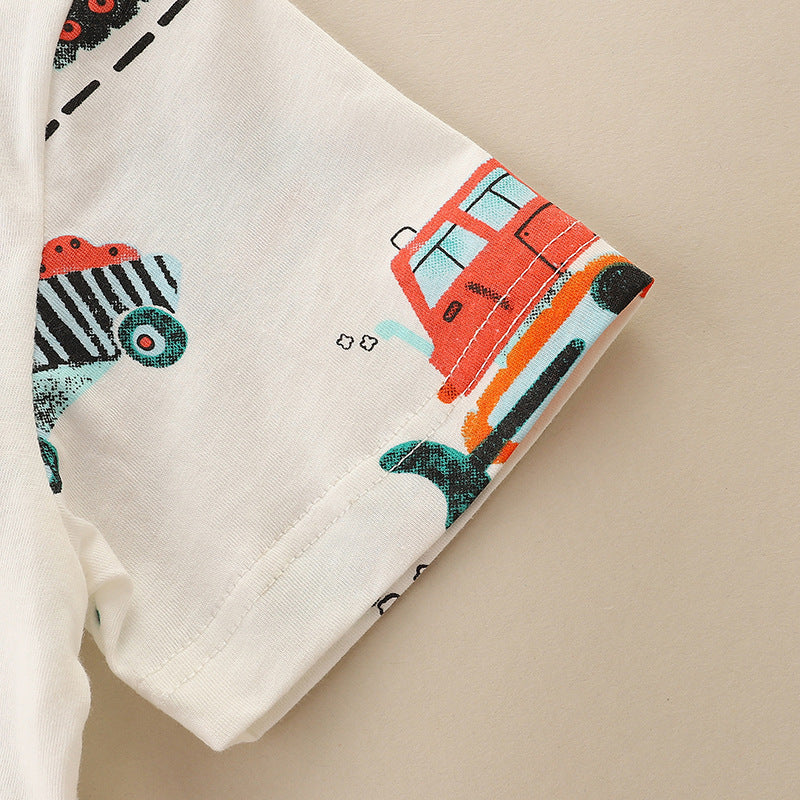 Kids Toddler Boys Casual Cute Cartoon Car Print Short Sleeve Round Neck T-Shirt