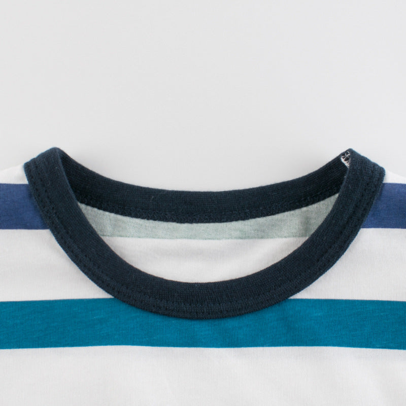 Kids Toddler Boys Casual Cute Stripe Print Short Sleeve Round Neck T-Shirt