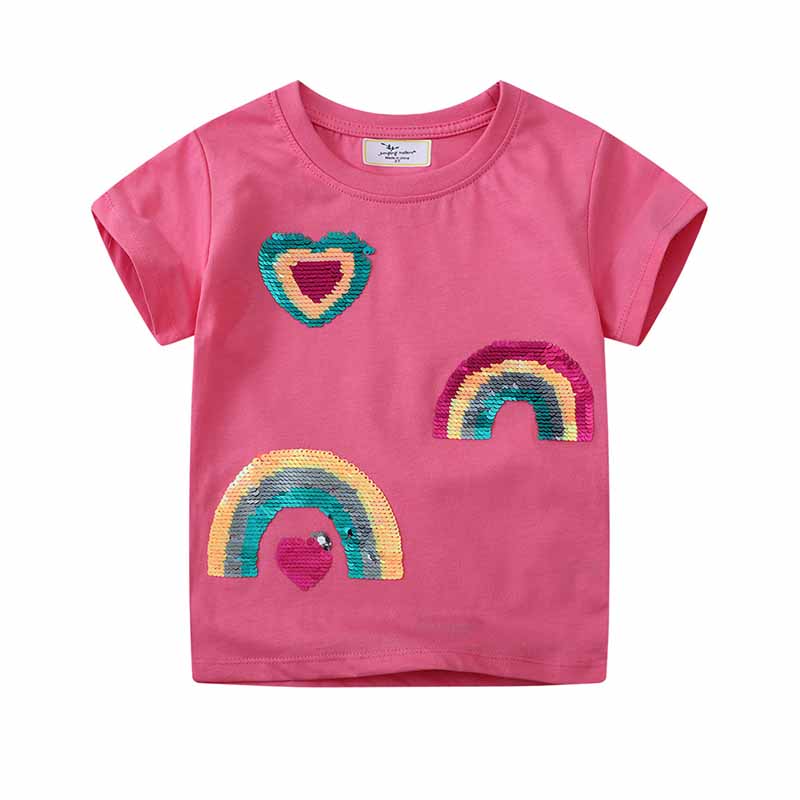 Kids Toddler Girls Casual Cute Rainbow Sequins Short Sleeve T-Shirt