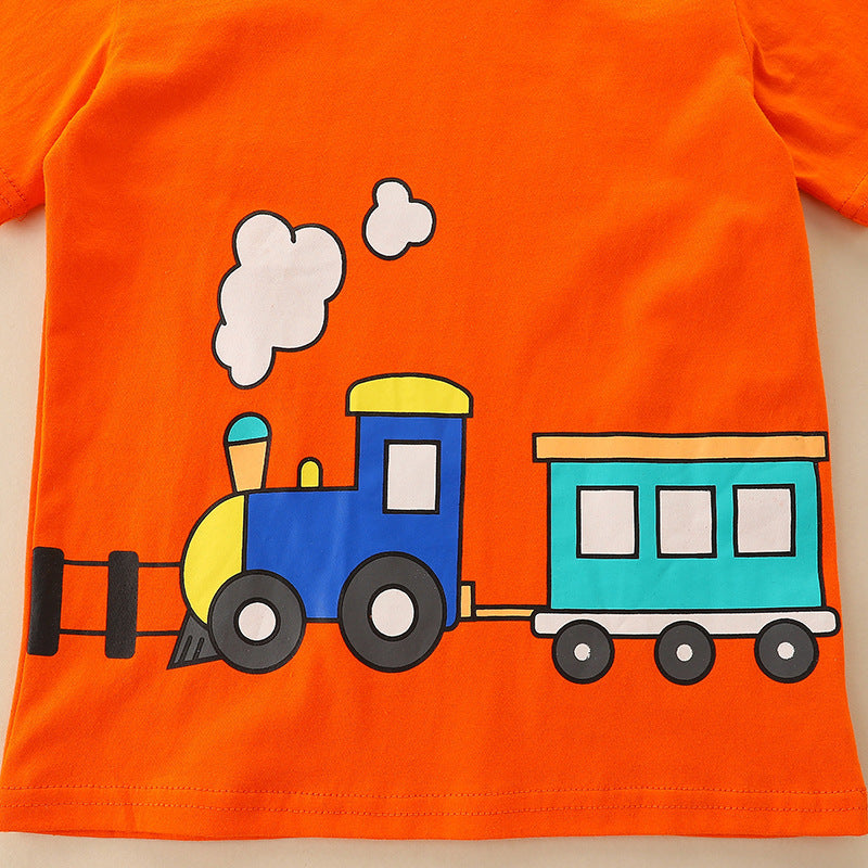 Kids Toddler Boys Casual Cartoon Print Short Sleeve Round Neck T-Shirt