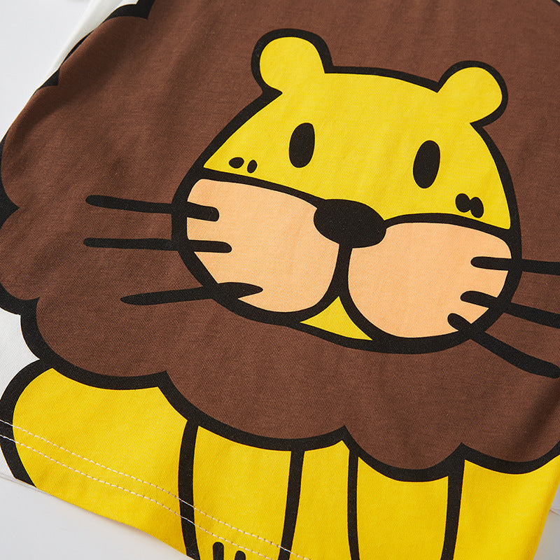 Kids Toddler Boys Casual Cute Cartoon Lion Print Short Sleeve Round Neck T-Shirt