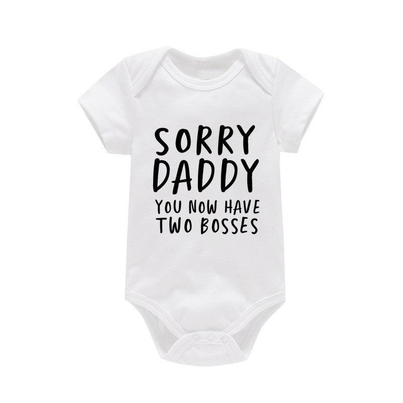 Baby Basic Letter Pattern Round Neck Short Sleeve Romper